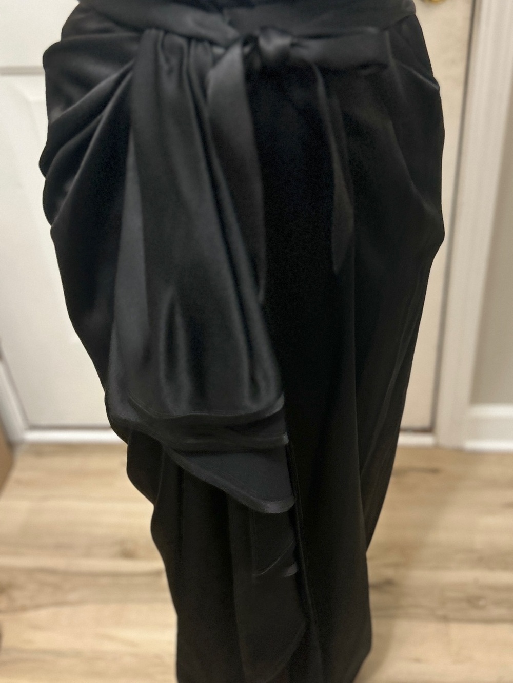 Saint Laurent Black Draped Satin Tie-Front Skirt